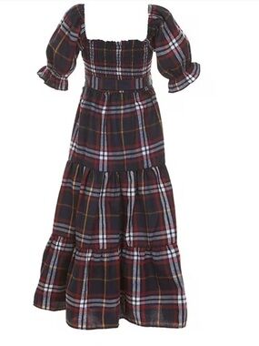 Rare Editions
Girls Woven Plaid Tiered Maxi Dress in Navy Blue plaid